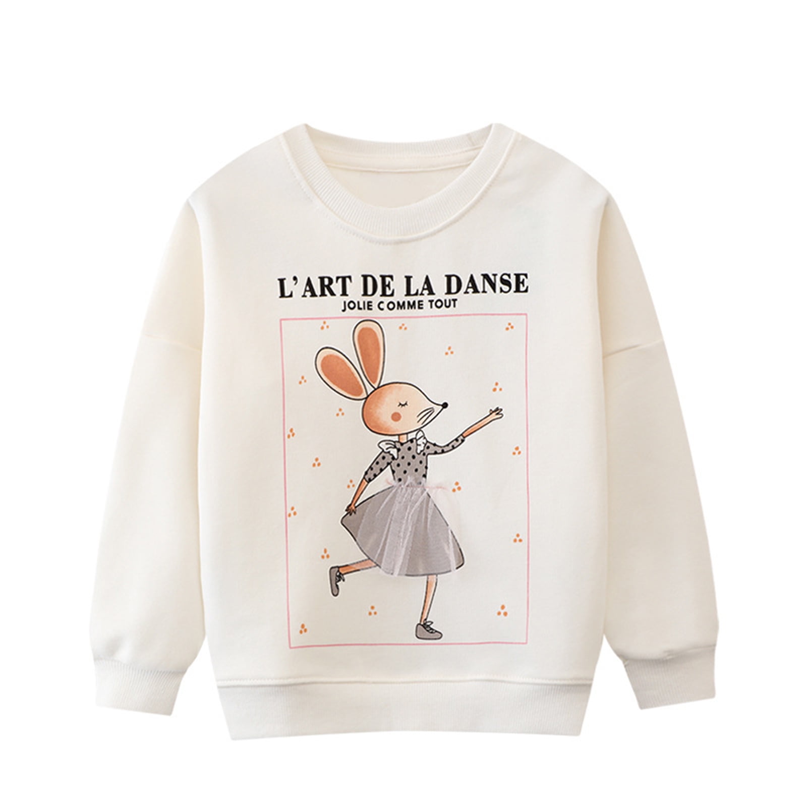 Little Girl Sweatshirts White Rabbit Tulle Applique Cotton Casual Fall
