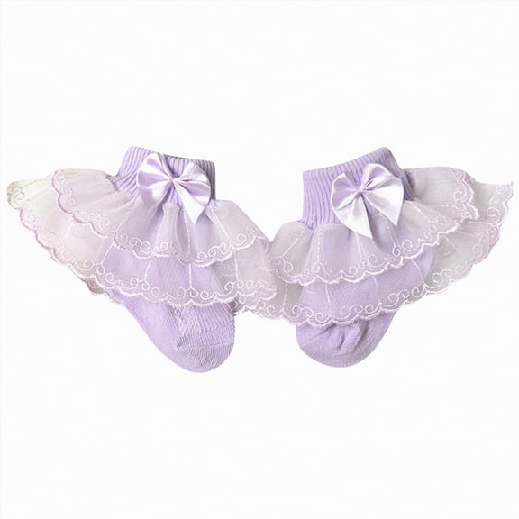 Splozh Ruffle Socks Girls Baby Toddler Girls Ruffle Socks Cute Lace Frilly Cotton Ankle Socks for Dress 3-5 Years,Purple