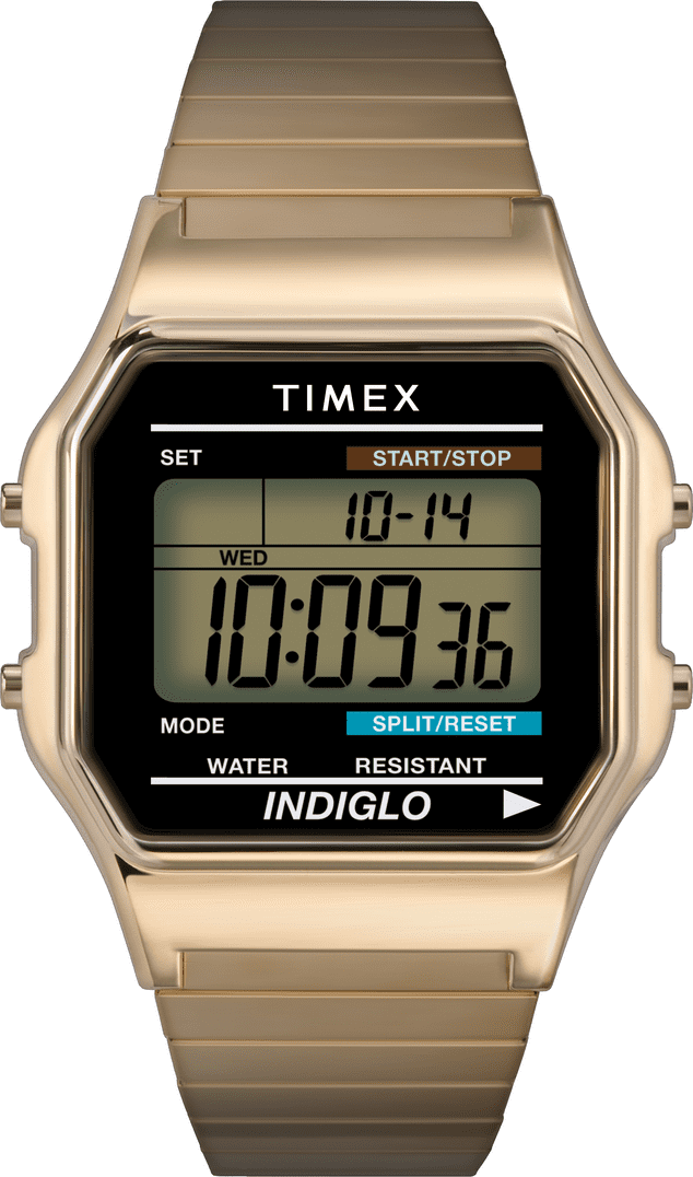 Timex Men's Classic Digital 34mm Watch – Gold-Tone Case Green Display