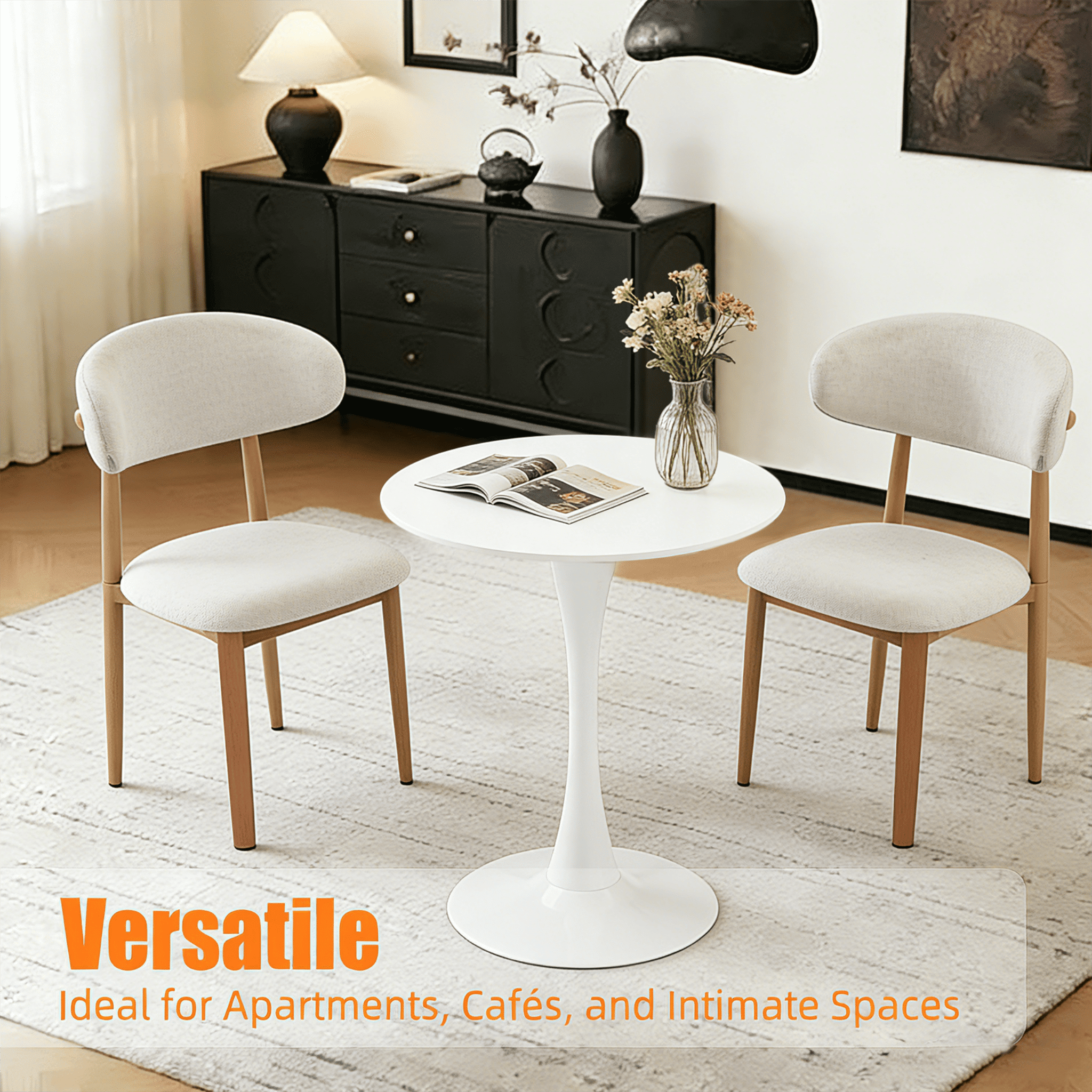 Homy Casa 24" Modern Round Dining Table for 2, Space-Saving Pedestal Kitchen Table for Small Spaces, White