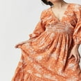 thumbnail image 3 of Robe Bohème Florale pour Femmes Col en V Taille Froncée Longue Robe Fluide, 3 of 9