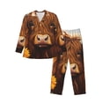 thumbnail image 1 of Fotbe Countryside Sunflower Cow Pijama de Hombre con Estampado de Manga Larga, Conjunto de 2 Piezas, Ropa de Dormir Suave y Cómoda con Bolsillos-Small, 1 of 7