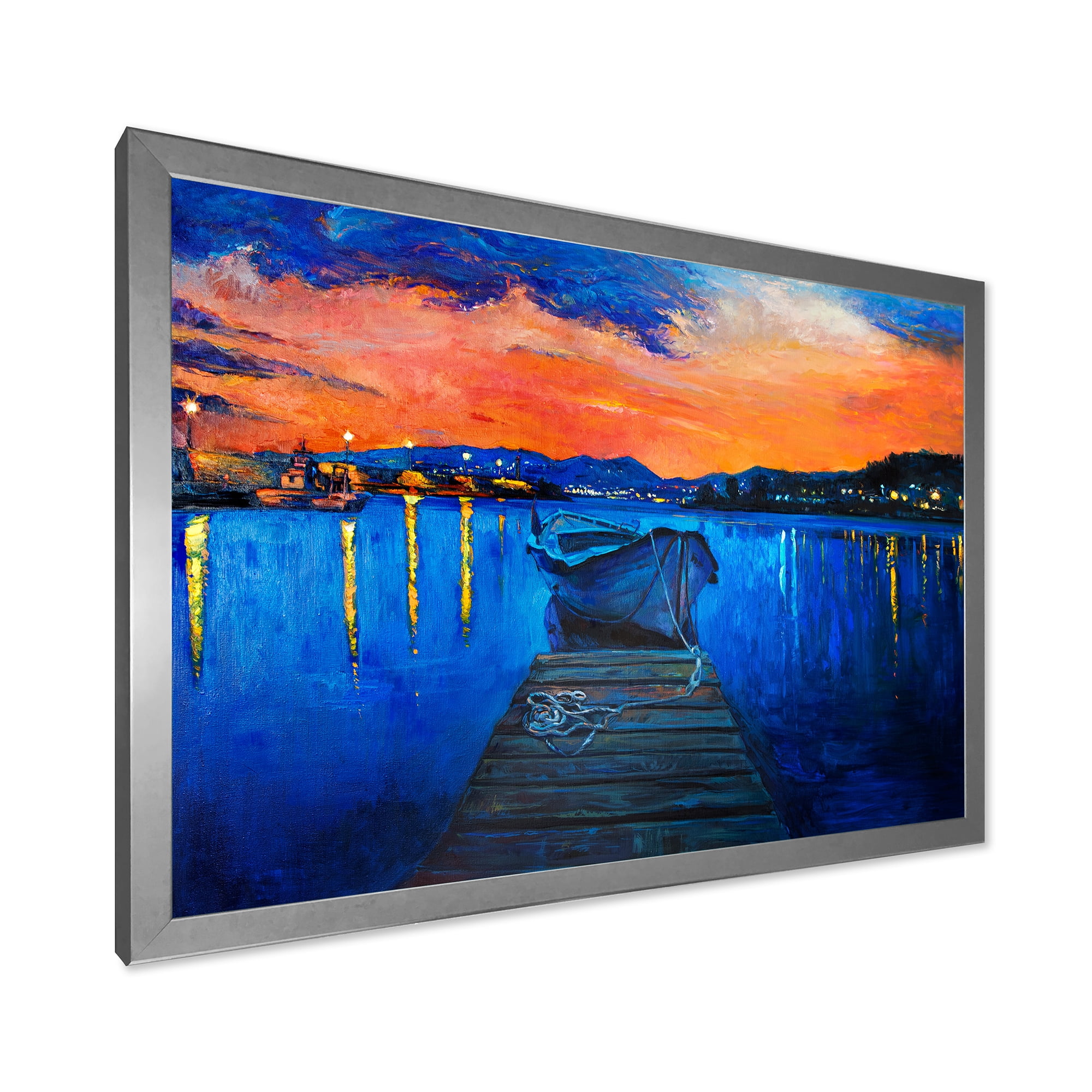 Designart 'Boats During Warm Sunset Resting On The Water III' Nautical & Coastal Framed Art Print