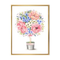 Designart 'A Bow With Flower Tree In A Pot' Farmhouse Framed Canvas Wall Art Print