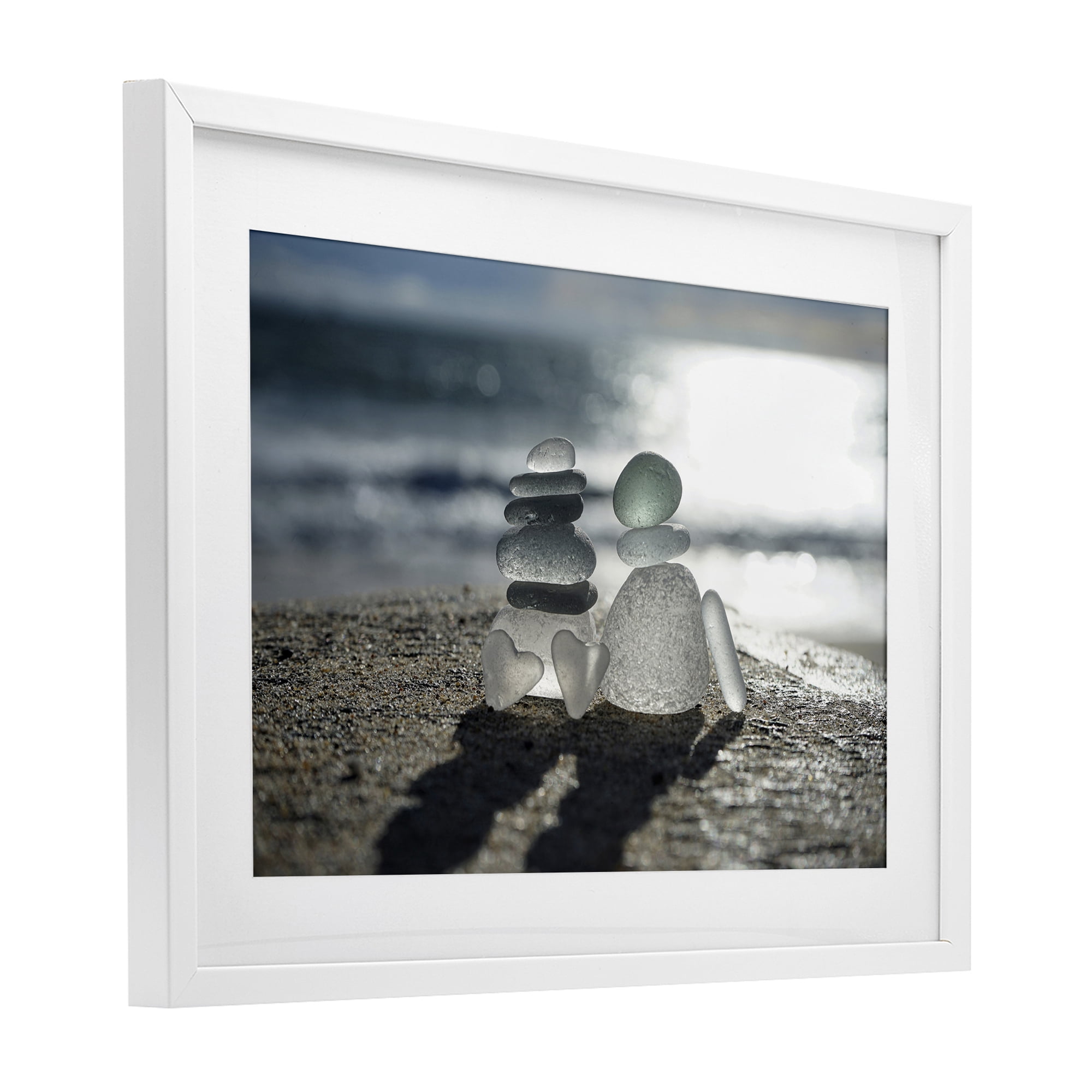 Stupell Industries Zen Sea Glass Hearts White Framed Print Under Glass, design by LMarie Allen