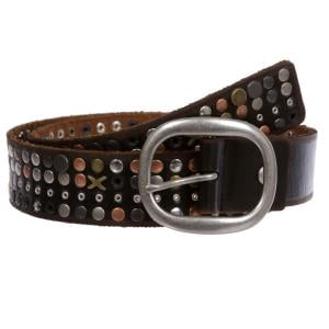 Nocona Multikeeper Belt Full Grain Leather Studded Dark Brown Silver M 32/34\