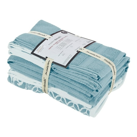 

Bev Modern 6 Piece Cotton Towel Set Jacquard Filigree Pattern Light Blue- Saltoro Sherpi