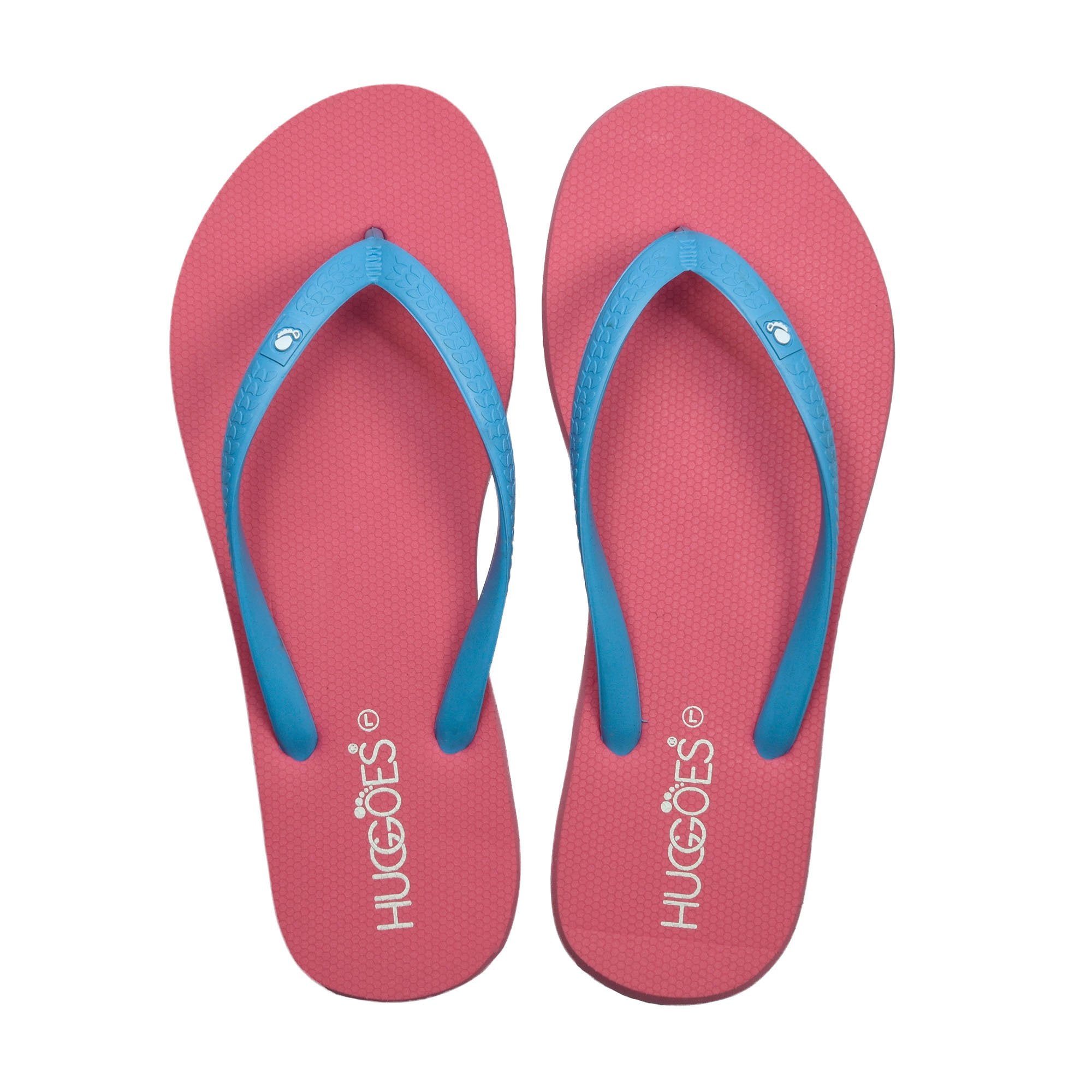 Huggoes - HUGGOES Blossomy Natural Rubber Comfort Flip Flops for Women - Pink/Light Blue 