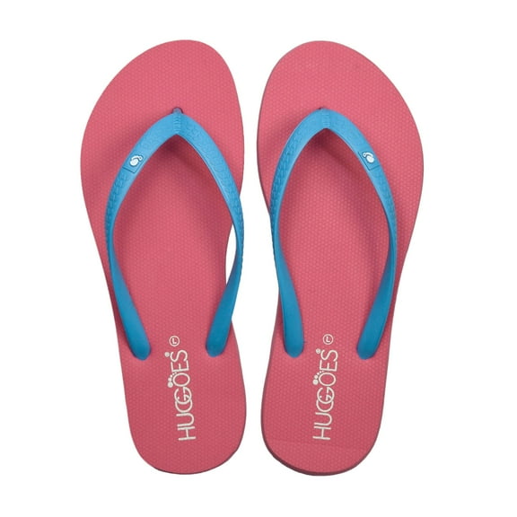 HUGGOES Blossomy Natural Rubber Comfort Flip Flops for Women - Pink/Light Blue
