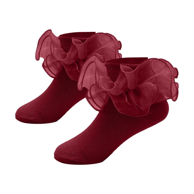 Lace Trimmed Solid Color Stockings for Leisure Wear with Decorative Frilled Edge in Classic Style