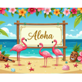 thumbnail image 4 of Tropical Themed Aloha Banner with Flamingos Pineapples and Tiki Decors Hawaiian Party Backdrop Decorations for Luau Events Beach Gatherings and Tropical Photo Props, 4 of 8