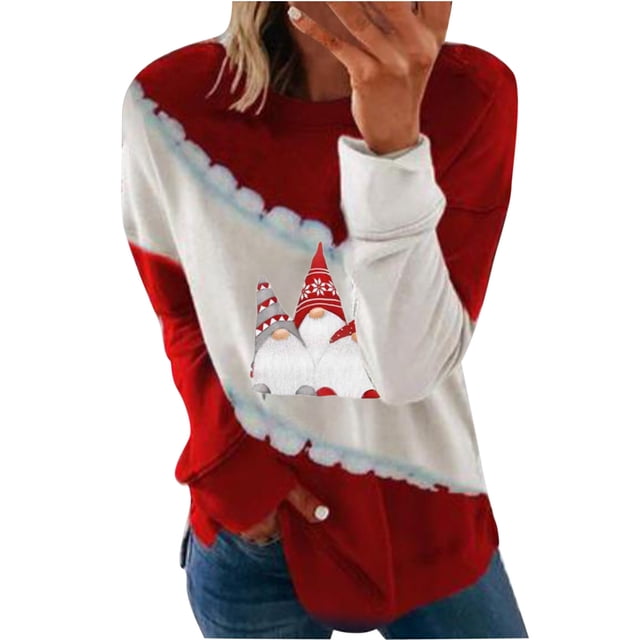 Sudaderas de Cuello Redondo de Navidad Para Mujer Moda Casual Manga Larga Impreso Patchwork Señoras Tops Blusa Odeerbi ODB206036