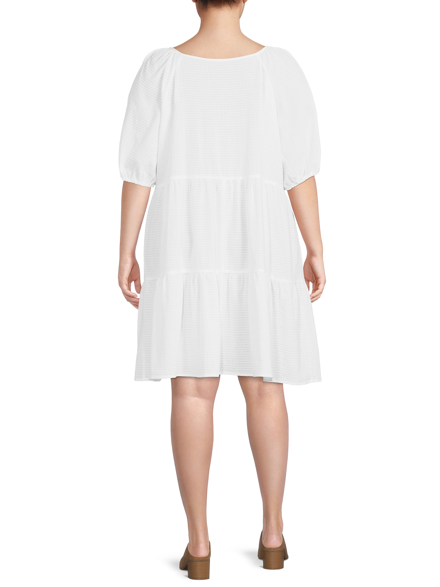 Time and Tru Women's and Women's Plus Button Front Tiered Mini Dress