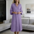 thumbnail image 6 of Makaor Womens Linen Dresses A Line Maxi Dresses Plus Size 3/4 Sleeve Dress Solid Collared Beach Vacation Clothes with Pockets Purple L, 6 of 6