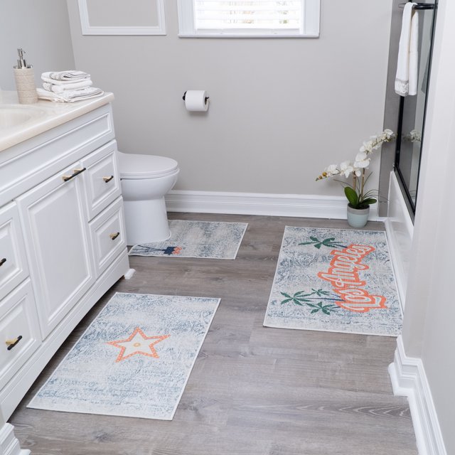 the US States Design 3 Piece Bathroom Rugs Set - Non-Slip Ultra Thin Bath Rugs for Bathroom Floor - Washable Cotton Bathroom Mats Set