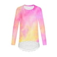 thumbnail image 5 of aohooy Bright Shirts for Girls Tie Dye Long Sleeve Crewneck Tunic Lace Trim Hem Trendy Blouses Cute Fall Pullover Loose Soft Tops Hot Pink,8-9Years, 5 of 6