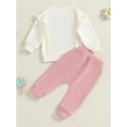 thumbnail image 4 of SUNSIOM Baby Girl Fall Clothes Floral Embroidered Long Sleeve Ruffled Sweatshirt Drawstring Pocket Long Pants Winter Outfit, 4 of 7