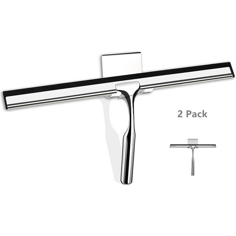 10 in. Black Stainless Steel Shower Squeegee with 2 Adhesive Hooks