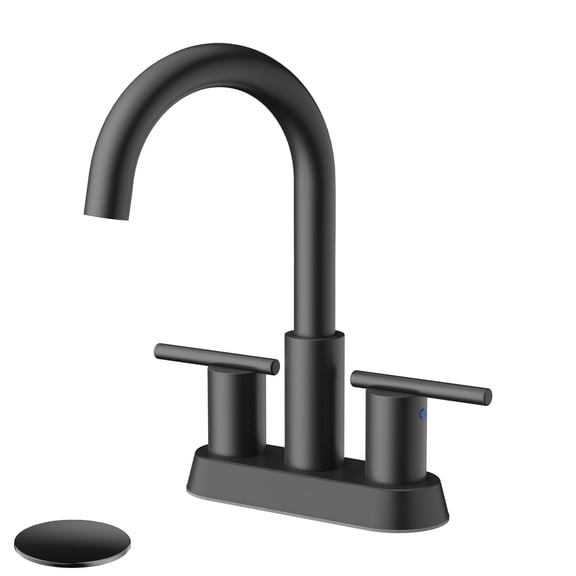 KINGTACK 4 Inch Bathroom Faucet for Sink 3 Hole, Matte Black Bathroom Faucet with Pop-up Drain and 2 Supply Hoses,Stainless Steel Lead-Free 2-Handle Centerset Faucet for Sink Vanity RV