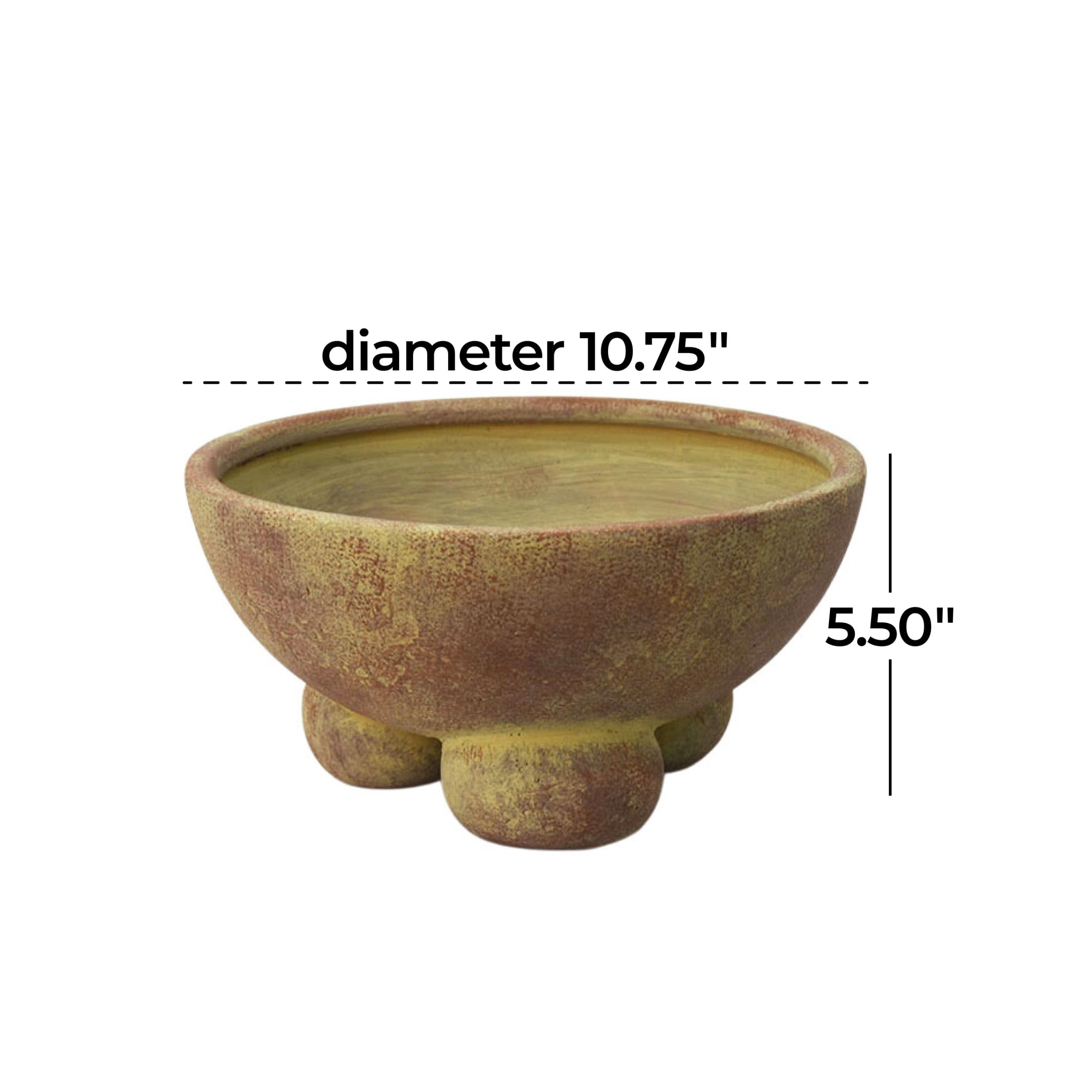 DecMode 11" Round Brown Ceramic Decorative Bowl with Yellow Shadings and Three Round Legs