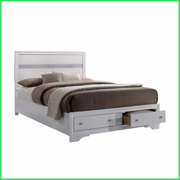 Full Size White Panel Headboard Storage Bed with Drawers Contemporary Bedroom Furniture