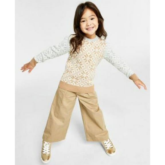 MSRP $40 Charter Club Big Girls Fair Isle Family Sweater Beige Size Large