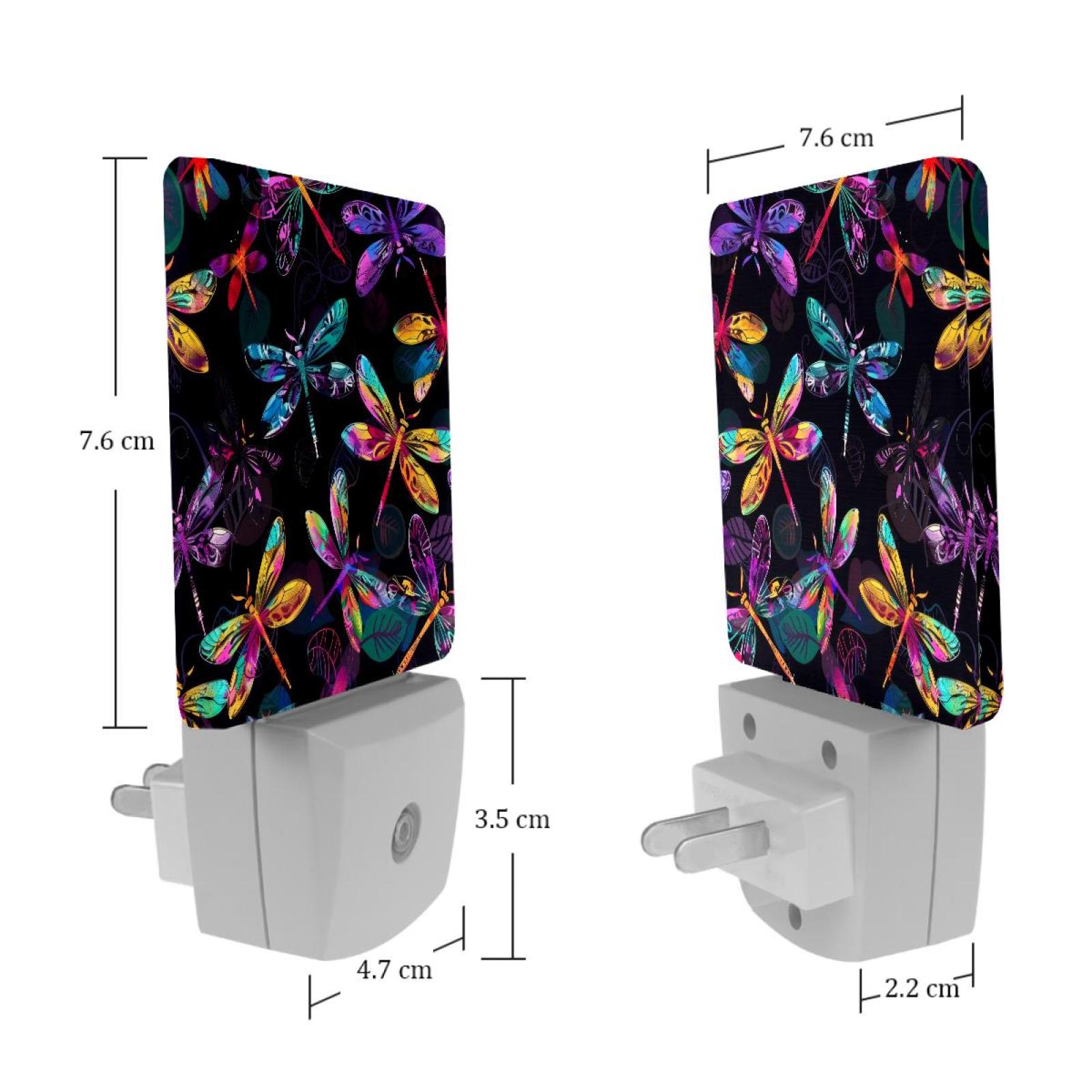 PhooArto Dark Colorful Dragonflies Pattern Plug in LED Night Light Auto Sensor Dusk to Dawn Decorative Night for Bedroom, Bathroom, Kitchen, Hallway, Stairs, Baby's Room, Energy Saving