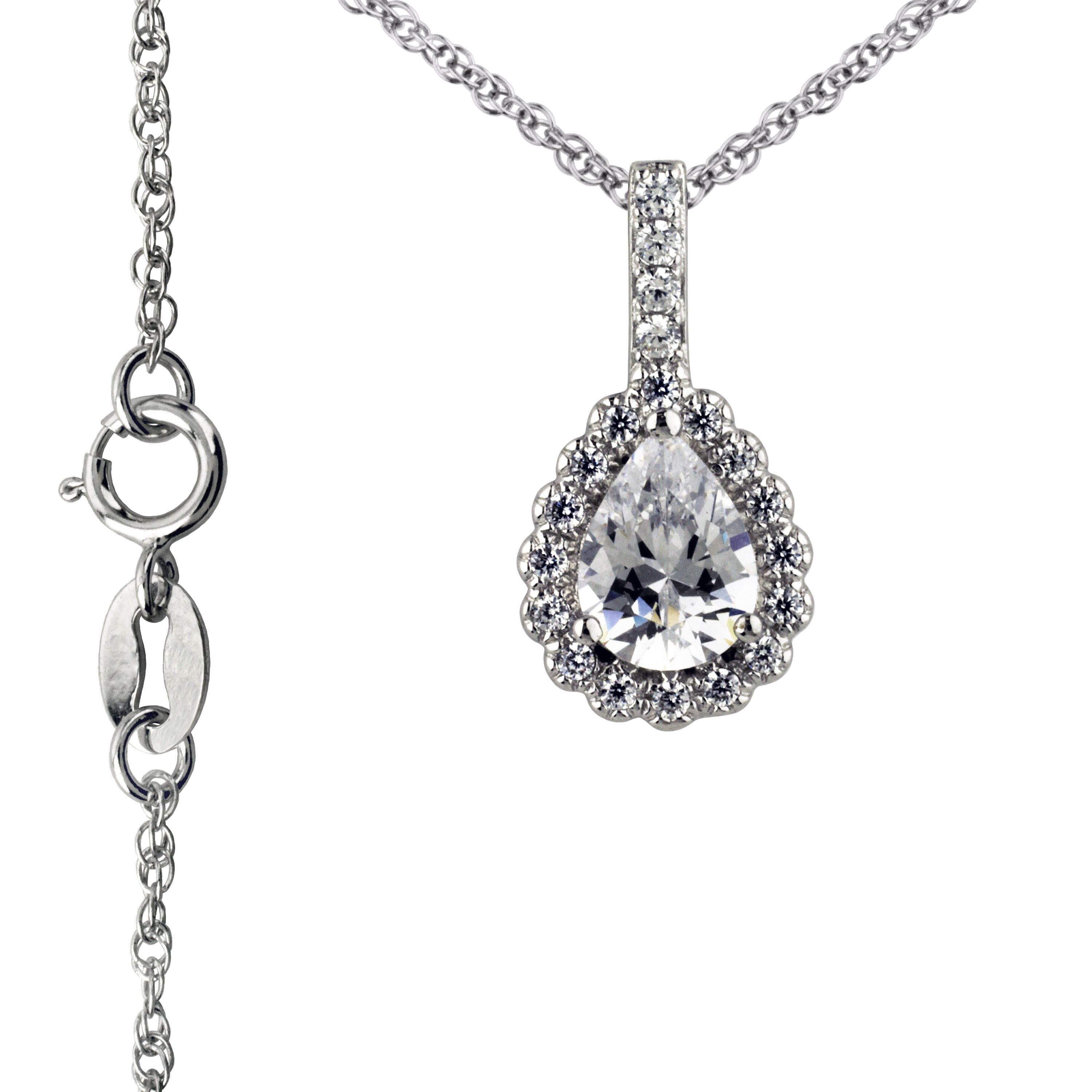 Brilliance Fine Jewelry Women's Simulated Diamond Pear Halo Pendant in Sterling Silver