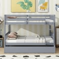 thumbnail image 3 of Full Over Full Bunk Bed with Trundle, Wood Bunk Bed with Safety Guardrail & Ladders, Separates Into 2 Full Size Platform Bed, Trundle Bunk Bed for 3 Teens Adults (Gray), 3 of 12