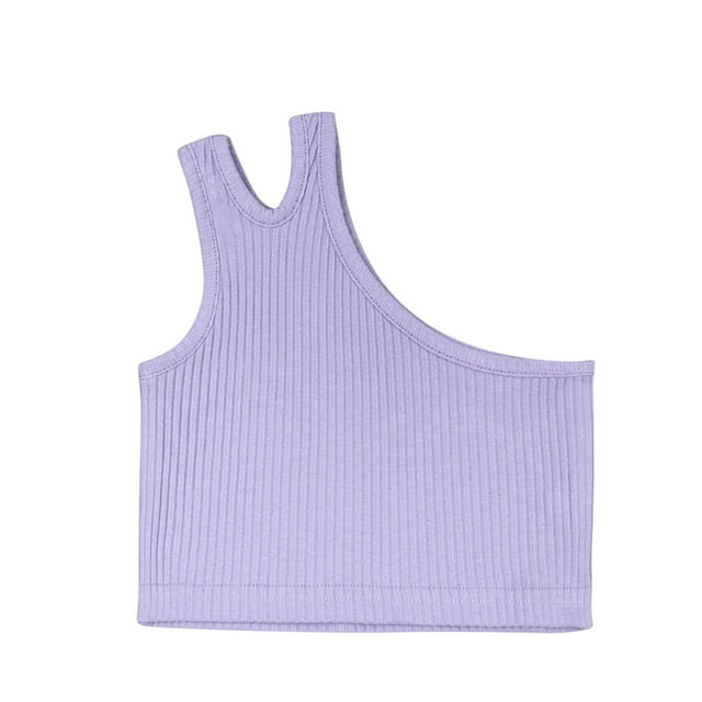 Besolor Girls Toddler One Shoulder Sleeveless Ribbed Crop Top Kids Solid Color Tank Tops Sports Dance Undershirt