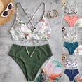 thumbnail image 2 of Gubotare Womens Bikini Set High Cut Women's Triangle Bikini Set String Swimsuit Print Tie Smocked Ruched Two Piece Bathing Suit (Green,S), 2 of 6