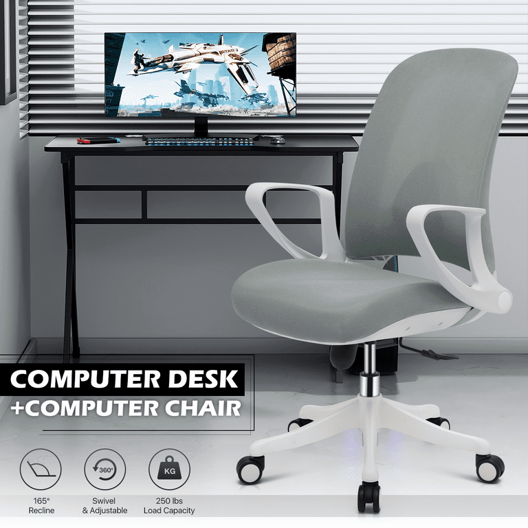 Magshion Computer Desk Chair Set Adjustable Height Rolling Office Chair with Flip Up Armrest Writing Table Workstation with 2 Cable Management