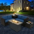thumbnail image 3 of Gymax 5PCS Patio Rattan Furniture Set Fire Pit Table w/ Cover Storage Cushion Navy, 3 of 10
