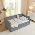 thumbnail image 5 of Bed Frames Cozy Gingham Daybed with Trundle Twin Size Sofa Bed No Box Spring Needed, with USB Port and Adorable Wave Shaped, Linen Fabric, Navy,Adjustable Bed Base, 5 of 16