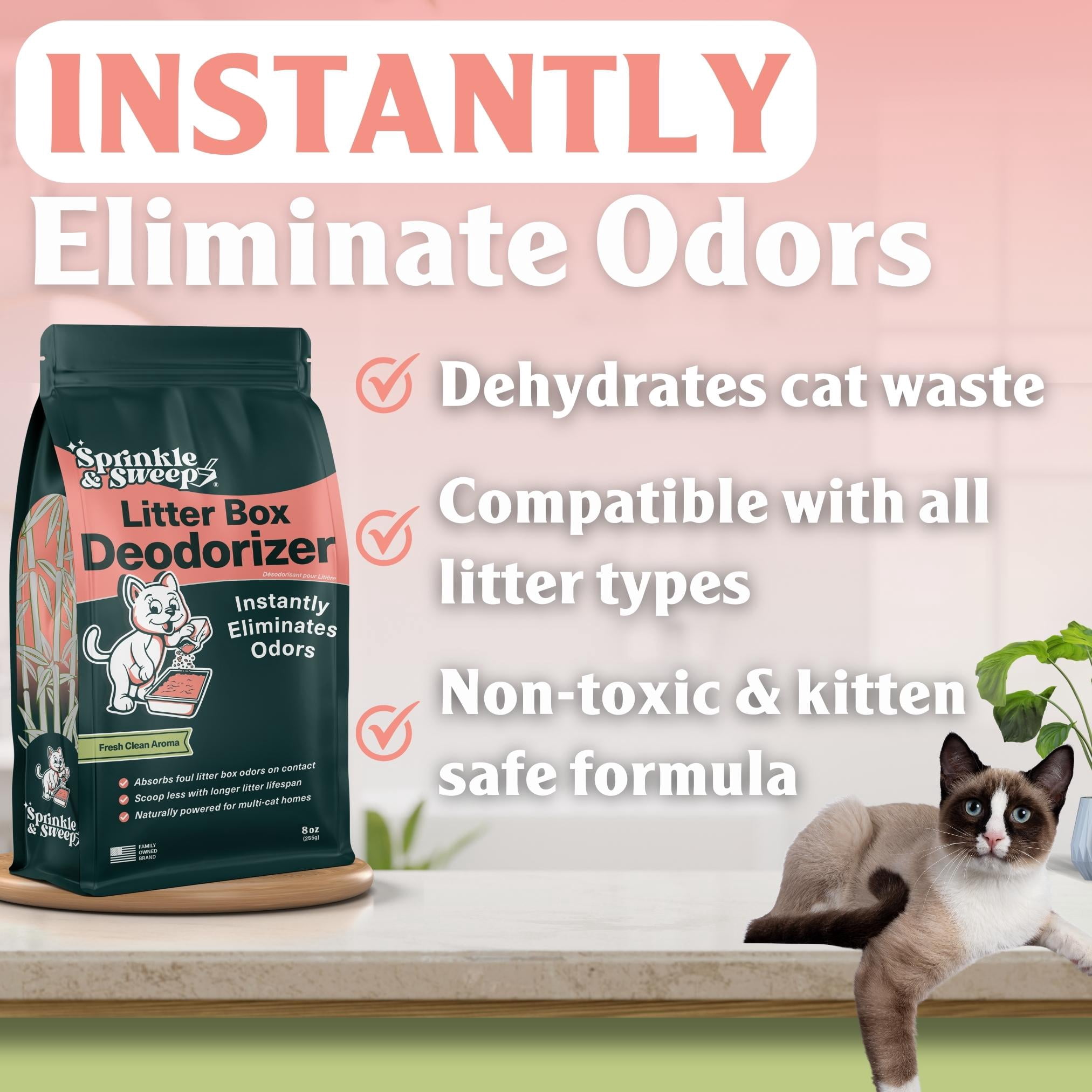 Sprinkle & Sweep Litter Box Deodorizer – Cat Odor Eliminator for Litter Box & Cat Essentials