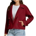 thumbnail image 7 of Nfurl Womens Cropped Trench Coat Trendy Casual Double Breasted Crop Jackets Fall Notch Collar Coats Fall Winter Windproof Outerwear Wine XXL, 7 of 7