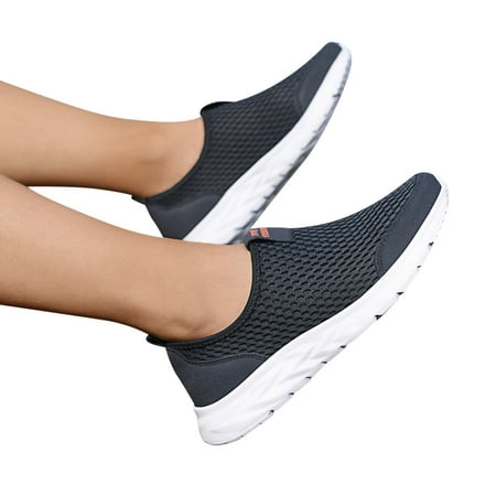 

Vedolay Platform Sneakers Women s Soft Flat Shoes Slip-on Round Toe Non-Slip Leisure Shoes Dark Blue 12