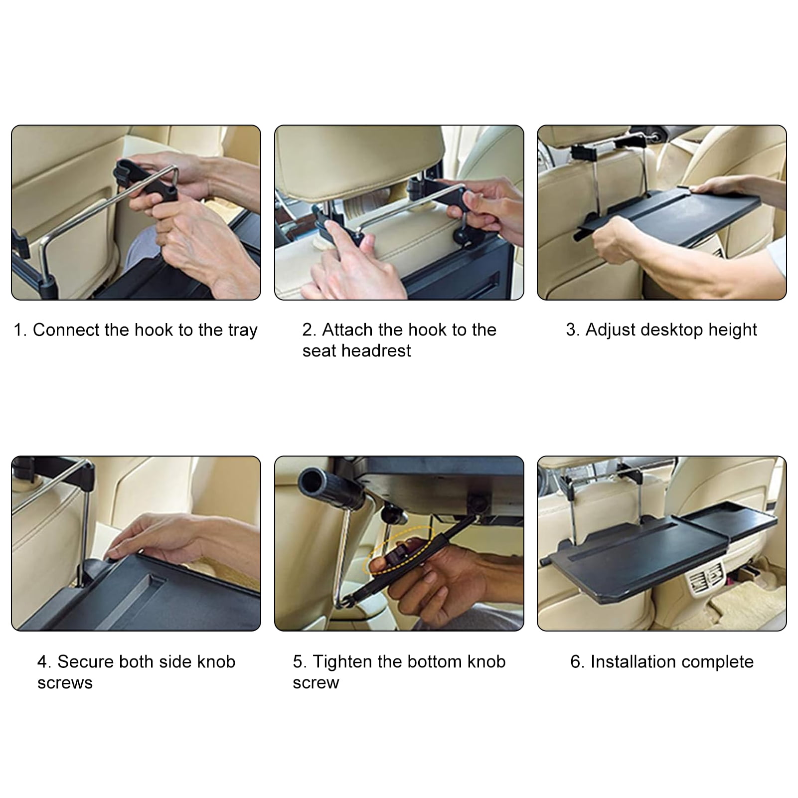 CACAGOO 2 In 1 Car Steering Wheel Tray/Back Seat Headrest Tray For Eating Food Drink And Writing Laptop Work, Black Car Desk