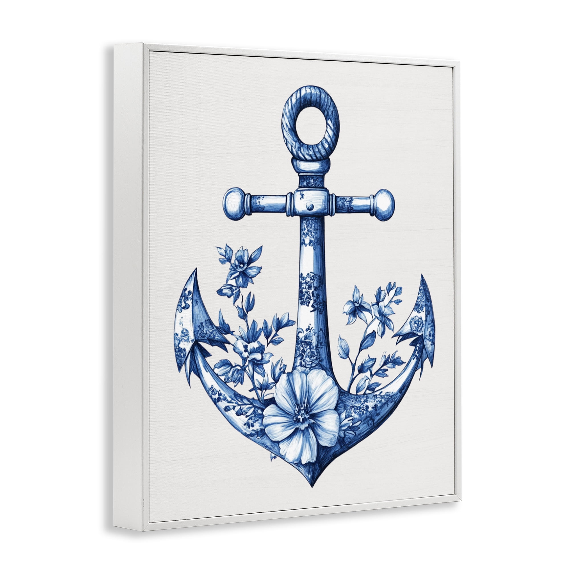 Toile Patterned Anchor White Framed Giclee Art, design by Lettered and Lined