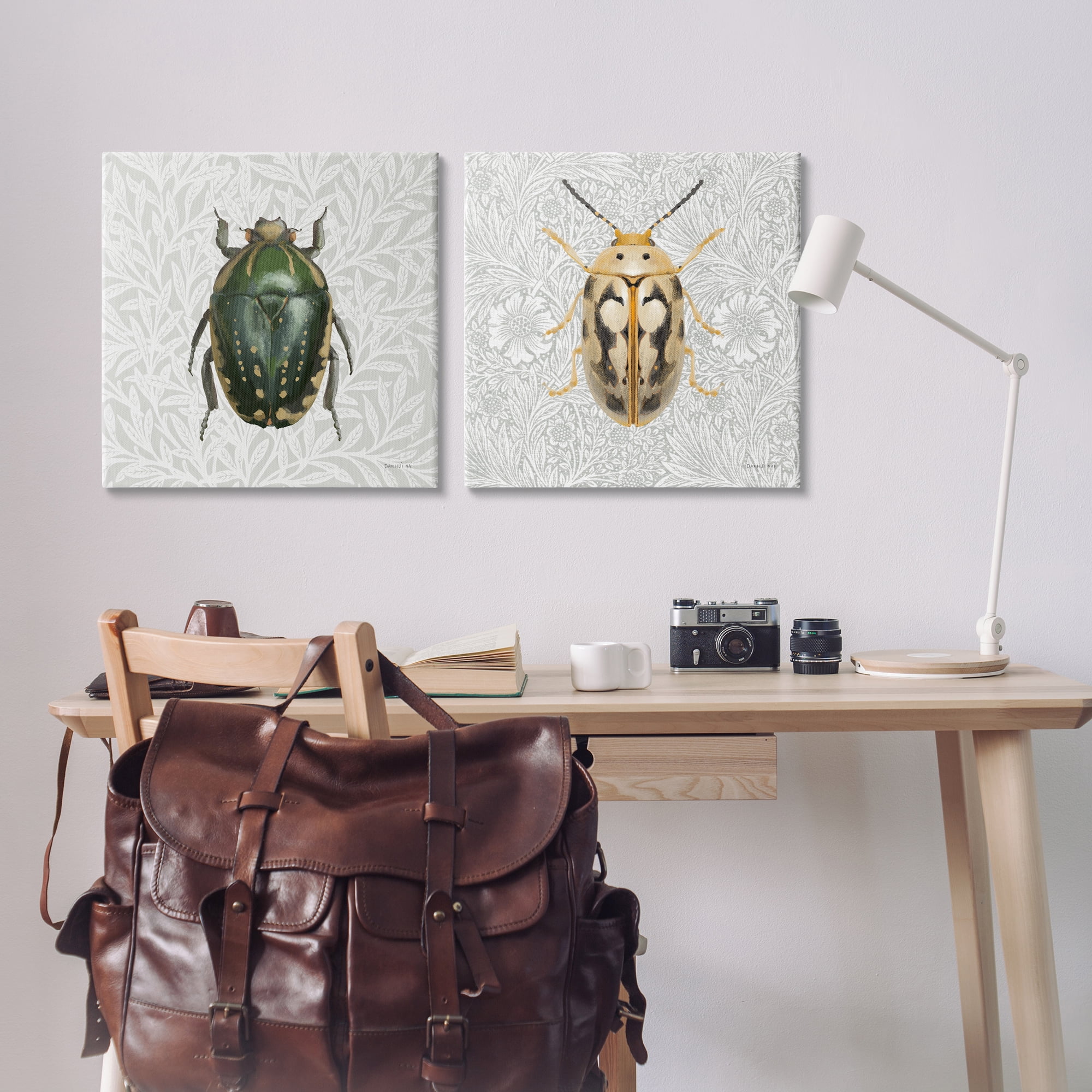 Stupell Industries Beetle Insect Portrait Animals Painting Wrapped Canvas Art Print Wall Art, 24 x 24, Set of 2