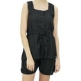 thumbnail image 2 of Bimba Womens Drawstring Solid Black Pj Set Buttondown Shirt Shorts Dress-6, 2 of 9