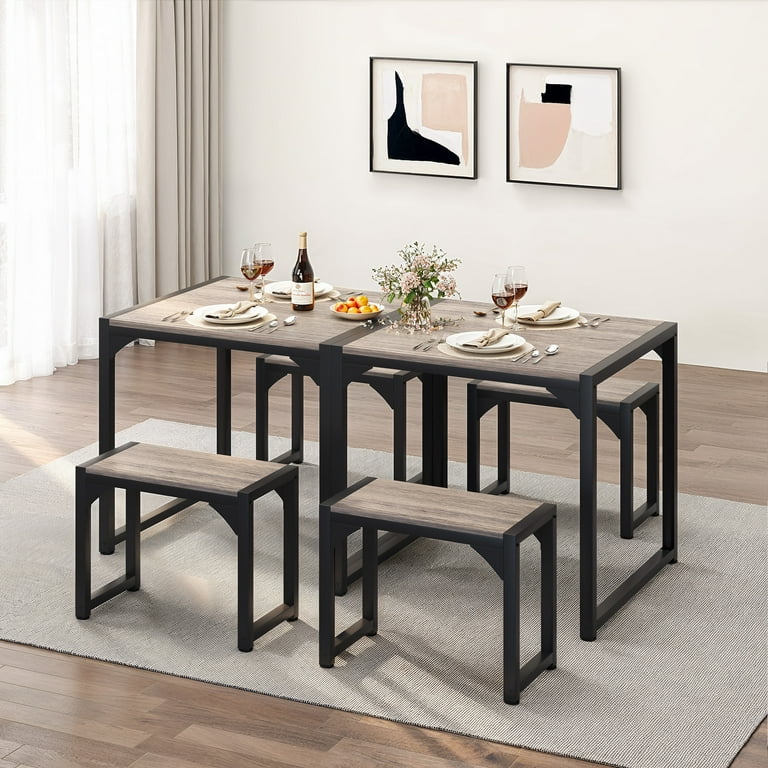 Compact Dining Table Set for 2 with 2 Stools, 25.6 inch