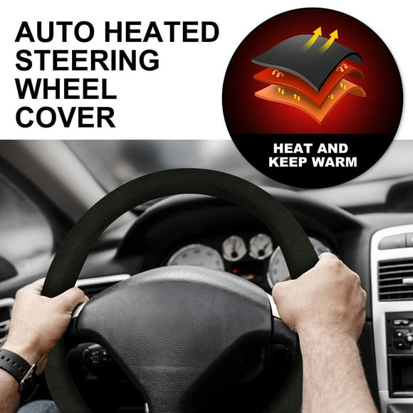 12V heated steering wheel cover with no winding design, car heated hand warmer 15 inches-