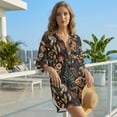 thumbnail image 3 of Xoenoiee Mushroom Leaves Print Summer Dresses for Women 2026 Button Down Swimsuit Coverup Long Sleeve Tshirt Dresses Casual Mini Beach Dress Vacation Outfit, S, 3 of 7