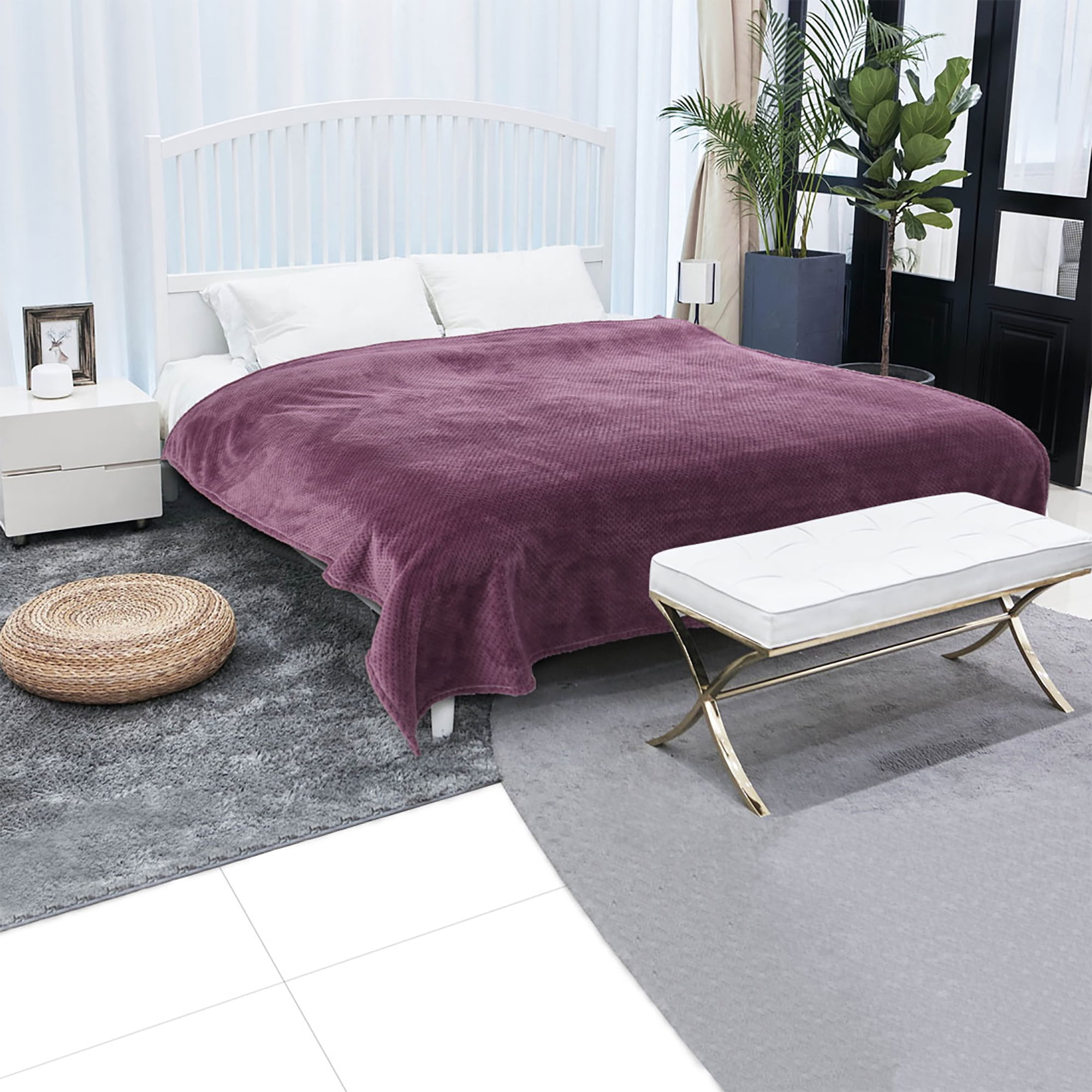 Soft Waffle Flannel Fleece Blanket Queen Size,Lightweight Mesh Plush