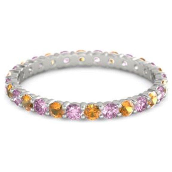 Citrine With Pink Spinel Round 2.50 MM Eternity 925 Sterling Silver Women Stackable Ring Size US- 12