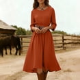 thumbnail image 6 of Summer Dresses for Women 2026 Round Neck 3/4 Rolled Cuff Elastic Waist Pleated Back Zipper Flowy A Line Casual Midi Dress for Daily Beach, 6 of 6
