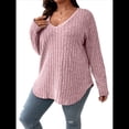 thumbnail image 1 of Suéter Informal de Punto con Cuello en V y Larga para Mujer, Talla Grande Rosa 5XL, 1 of 8