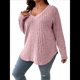 thumbnail image 1 of Suéter Informal de Punto con Cuello en V y Larga para Mujer, Talla Grande Rosa XXL, 1 of 8