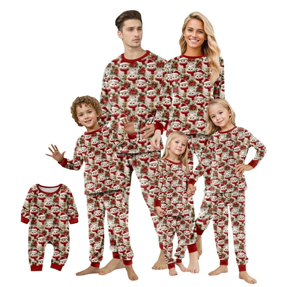Family Christmas Pajamas Matching Set Ugly Christmas Sweater Crewneck Long Sleeve Knitted Cat Wearing Santa Hat Clause Sweater for Women Man Couples Flannel